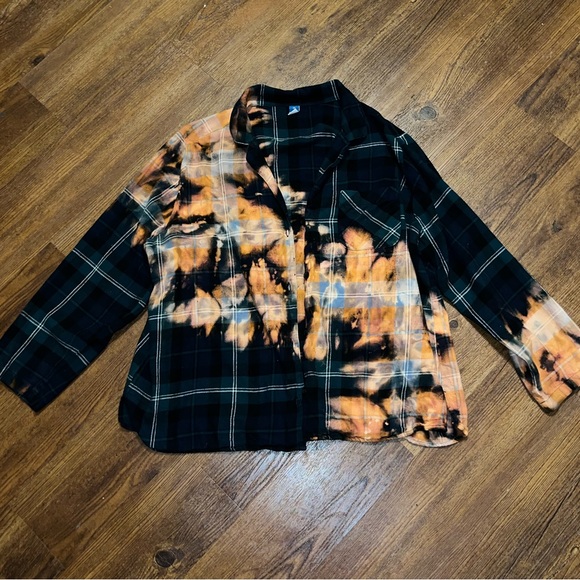 Old Navy Dark Green & Navy Button Up Bleached Long Sleeve Shirt Flannel Size 2X - Picture 2 of 10